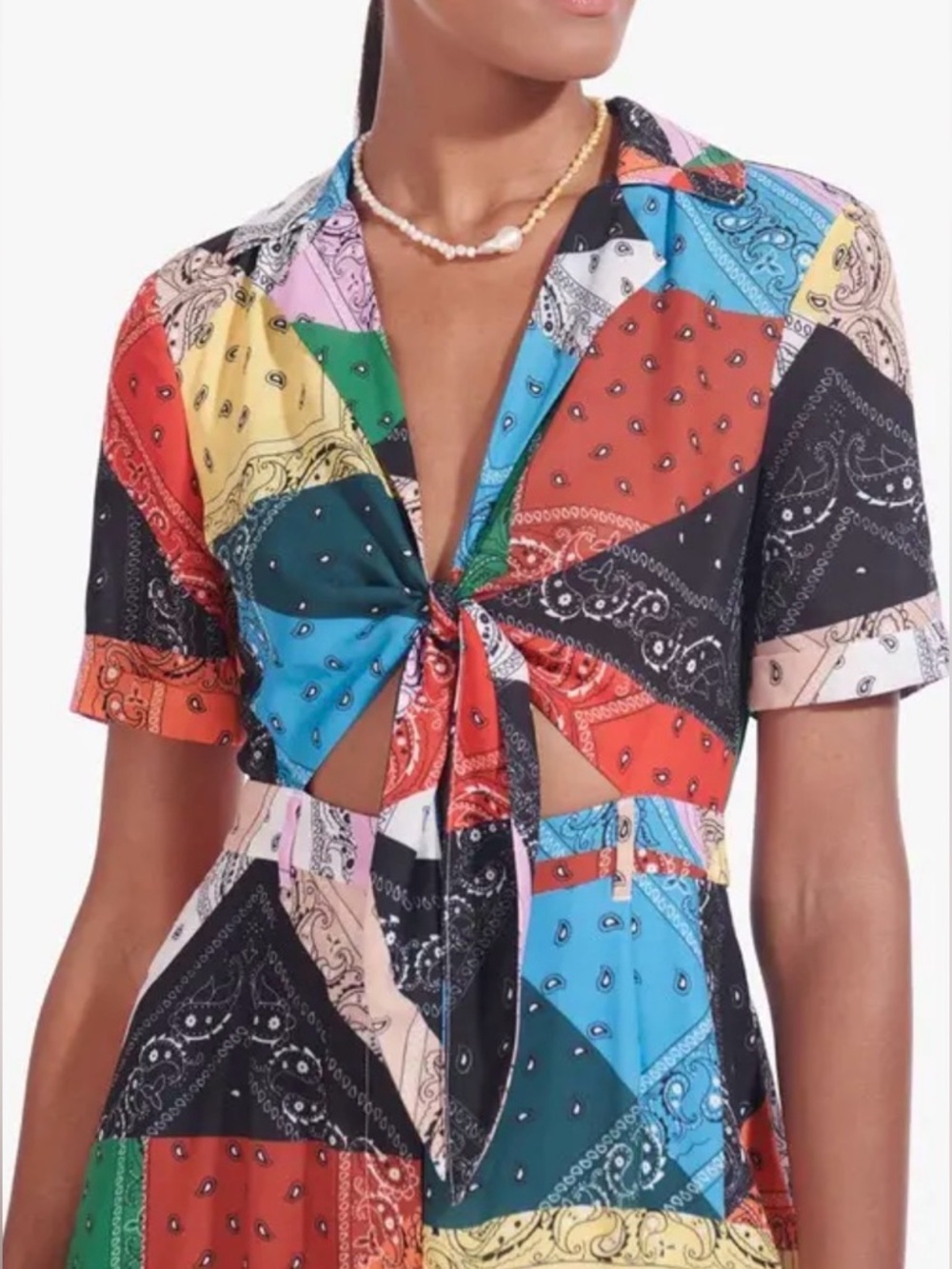 STAUD Giorgiana Patchwork Bandana Print Midi Dress Size 0 - Picture 3 of 11